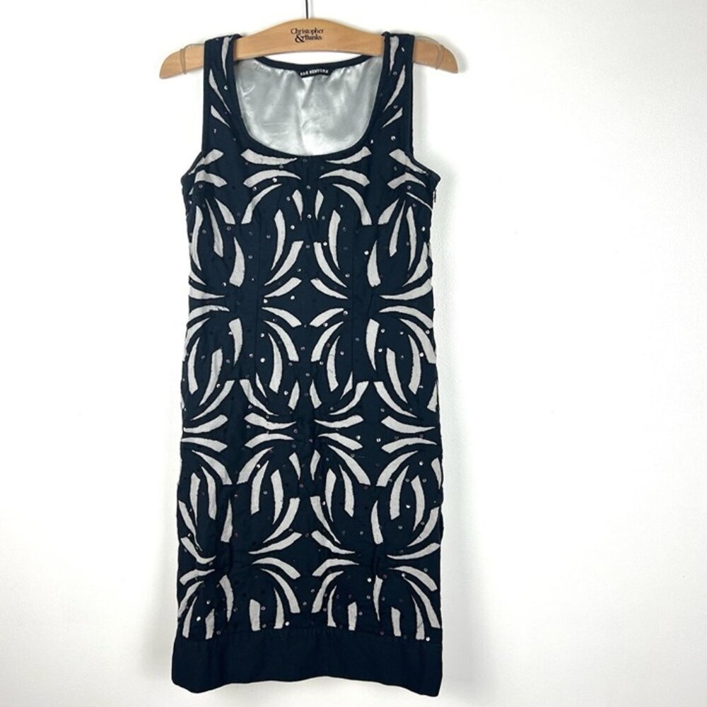 Kas New York Sheath‎ Dress Sz S Sequence Laser Cut Outs Boho Glam Knee Length